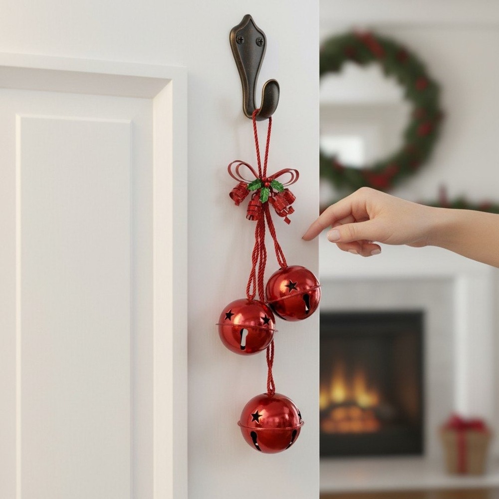Maker's Holiday Door Knob Hanger Red Brand New Metallic Jingle Bells 22in